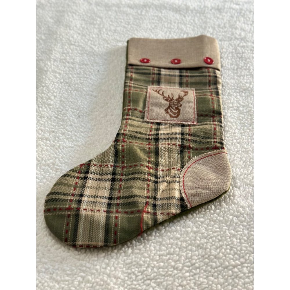 Green Plaid Christmas Stocking with elk